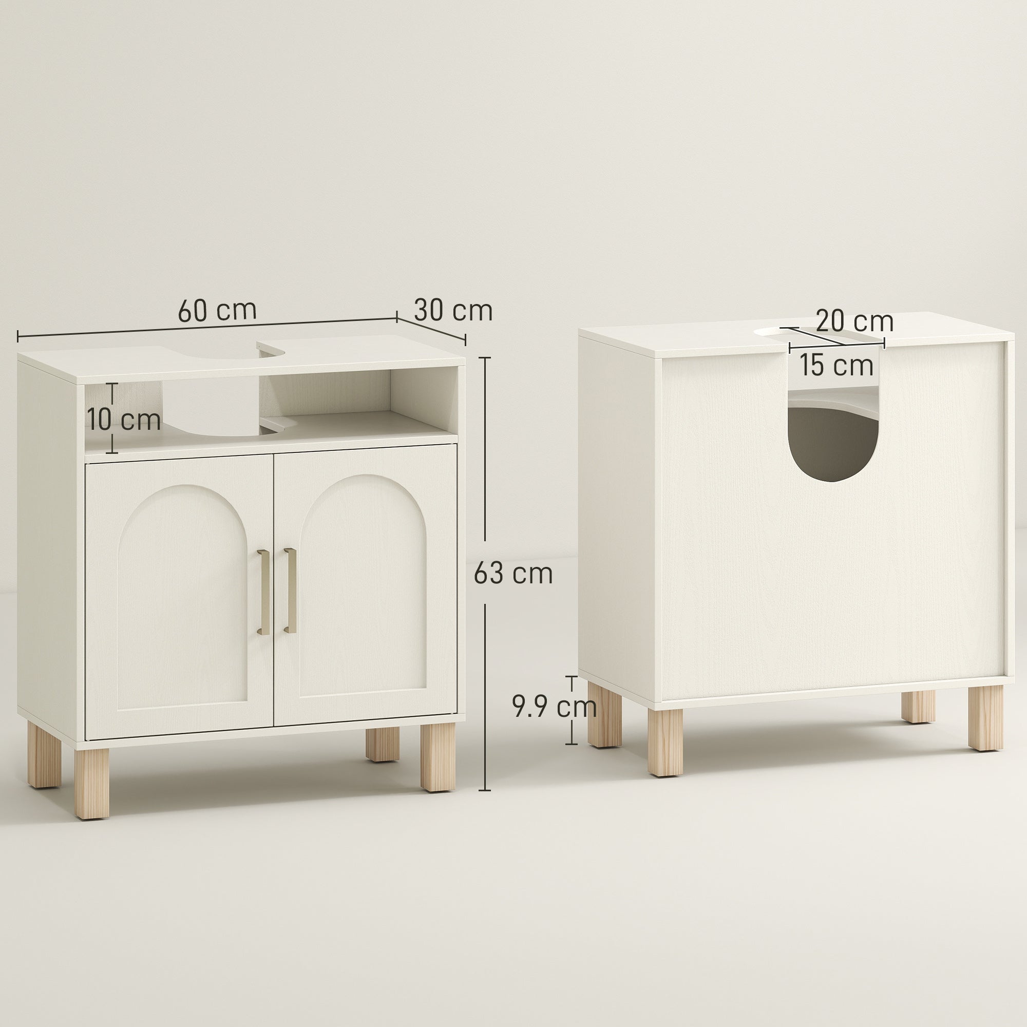 HOMCOM Under Sink Cabinet for Basin without Pedestal - Cream White