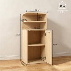 HOMCOM Slim Bedside Table Set of 2, Narrow Bedside Cabinet with Open Cubbies and Cupboard for Bedroom Living Room, Oak