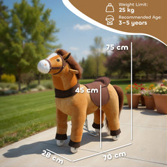 AIYAPLAY Ride On Horse, Plush Walking Horse Toy with Wheels and Saddle for Ages 3-5 Years Old, Brown