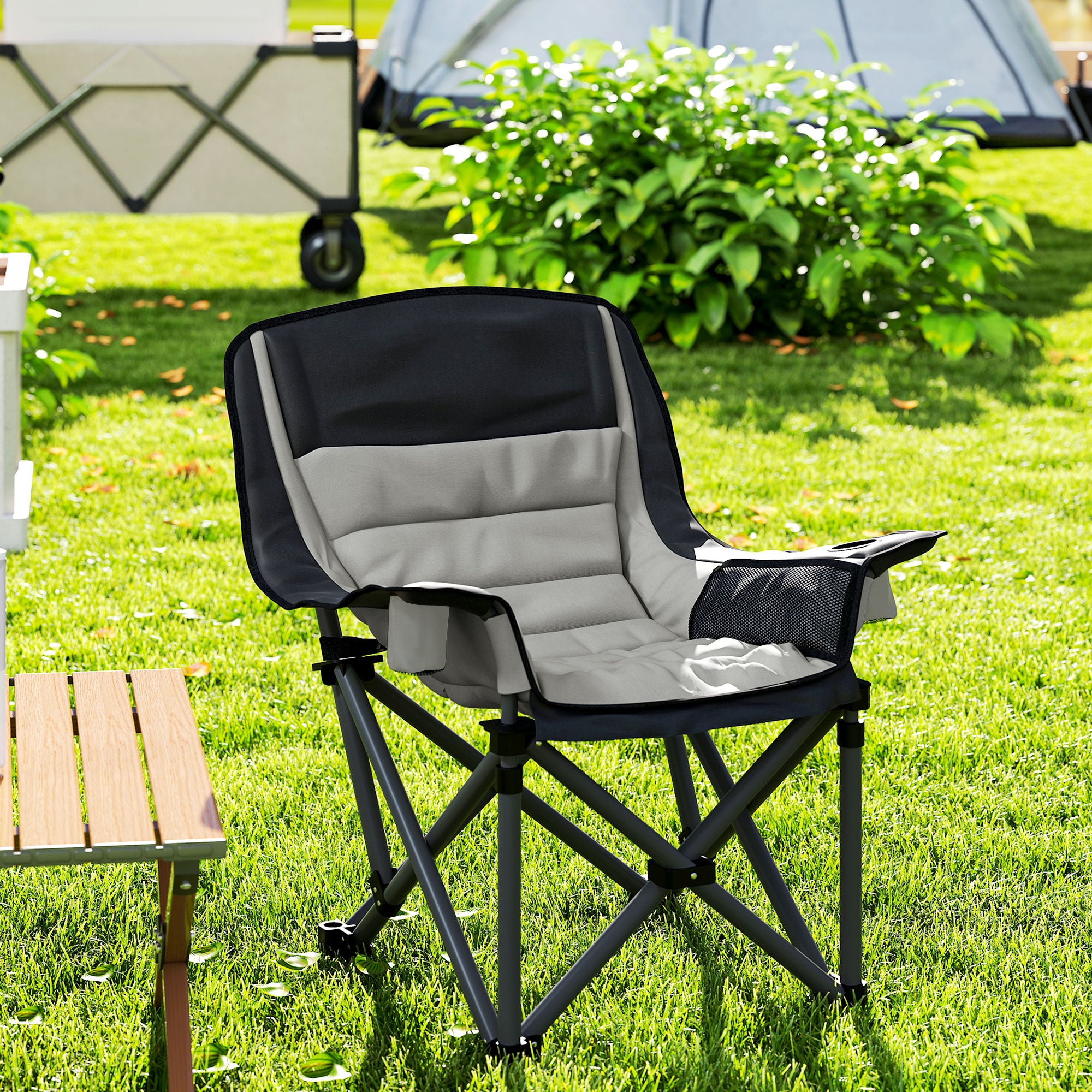 Outsunny Portable Padded Camping Chair, with Bag - Black/Grey