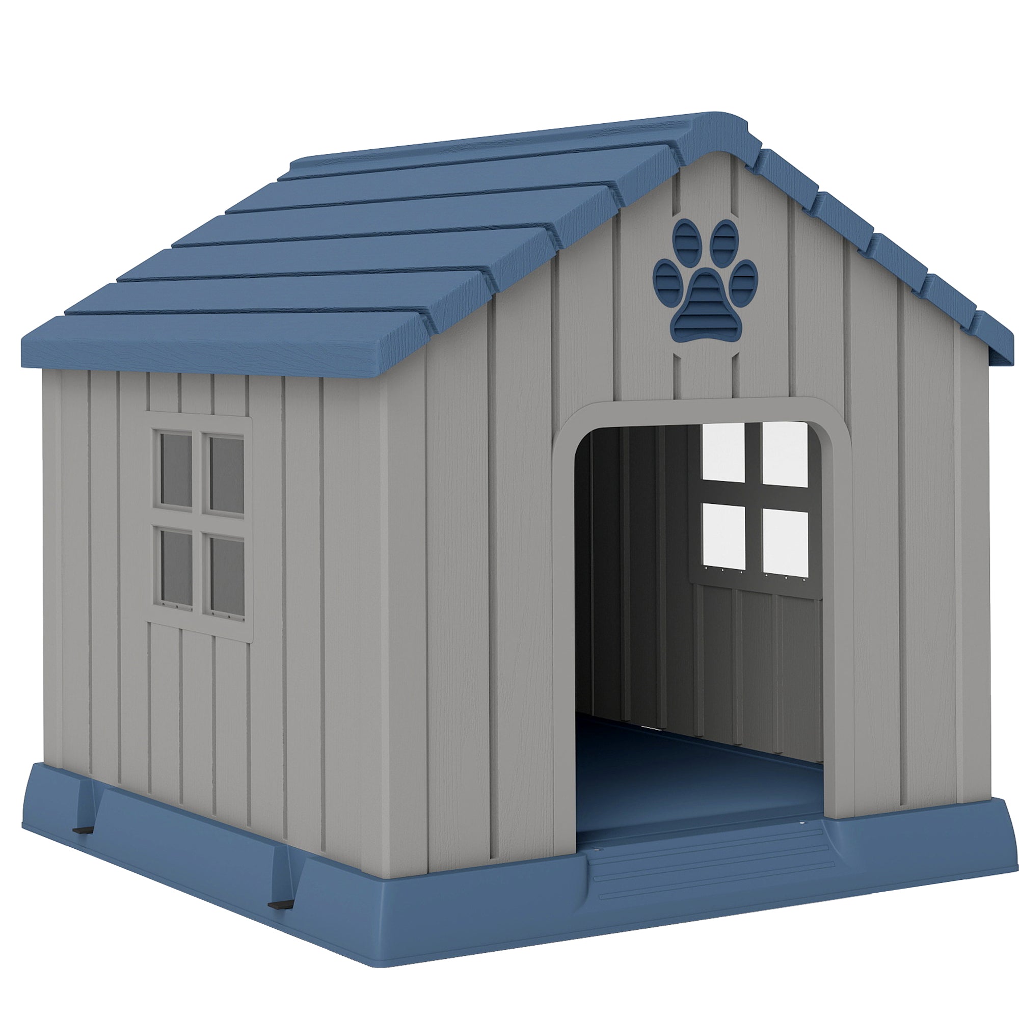 PawHut Dog Kennel Outdoor for Medium Dogs, Waterproof Plastic Dog House for Garden, Patio, 85 x 79 x 82 cm, Grey
