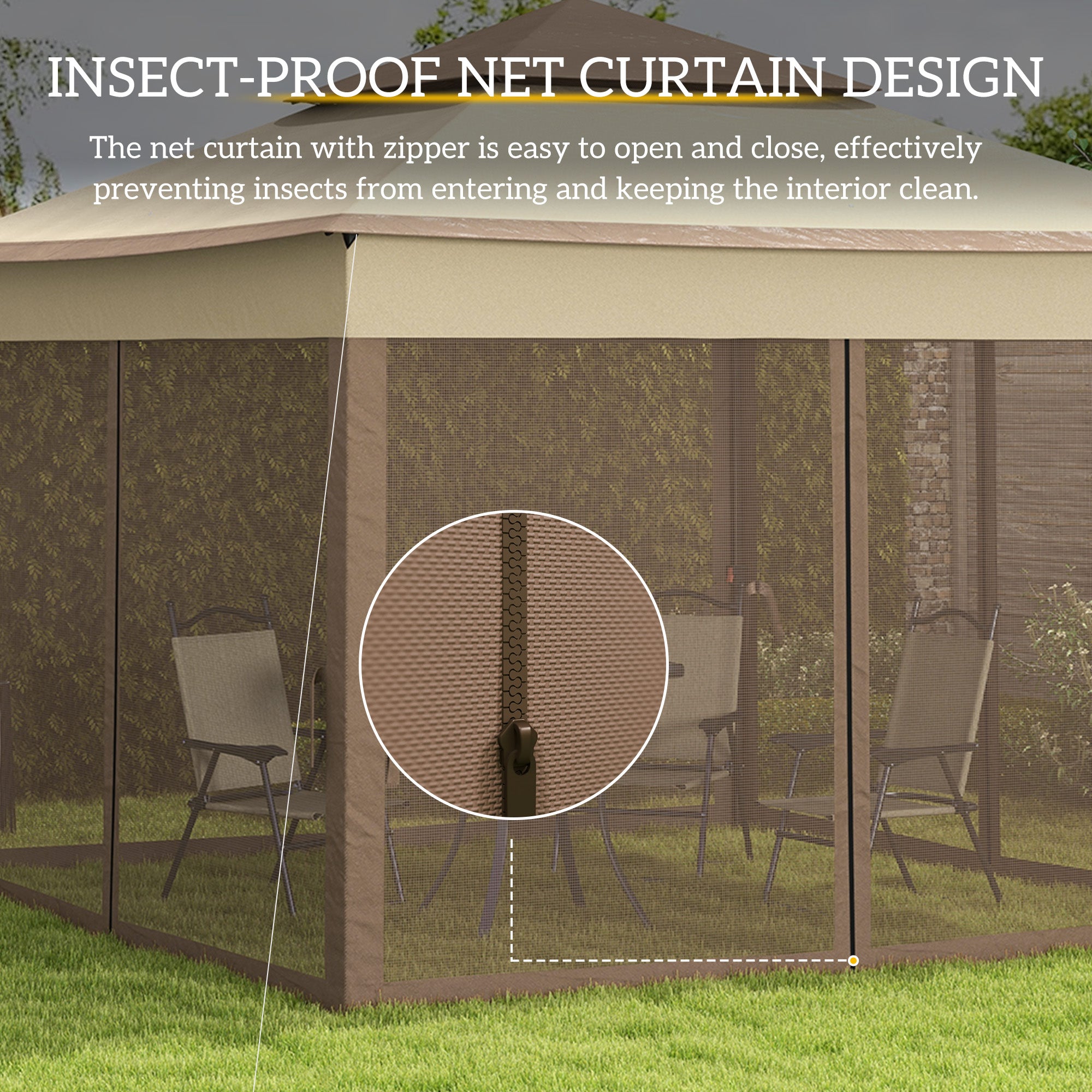 Outsunny 3 x 3(m) Pop Up Gazebo, Marquee Party Tent with Double Tier Roof, Netting and Carry Bag, Event Shelter for Outdoor Patio, Khaki