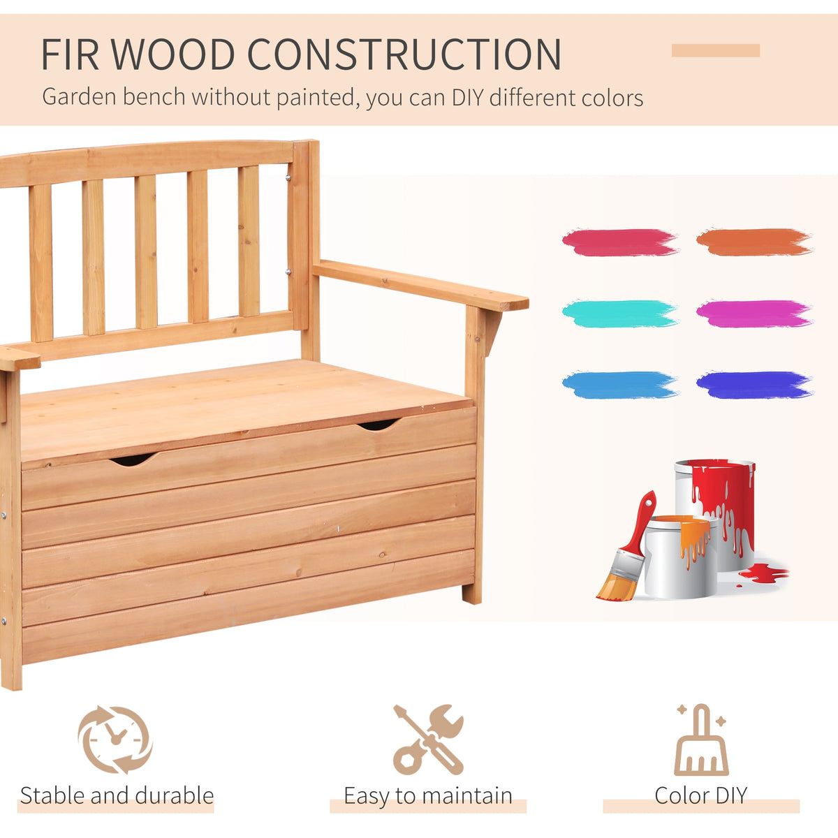 Outsunny Two-Seater Garden Storage Bench - Natural
