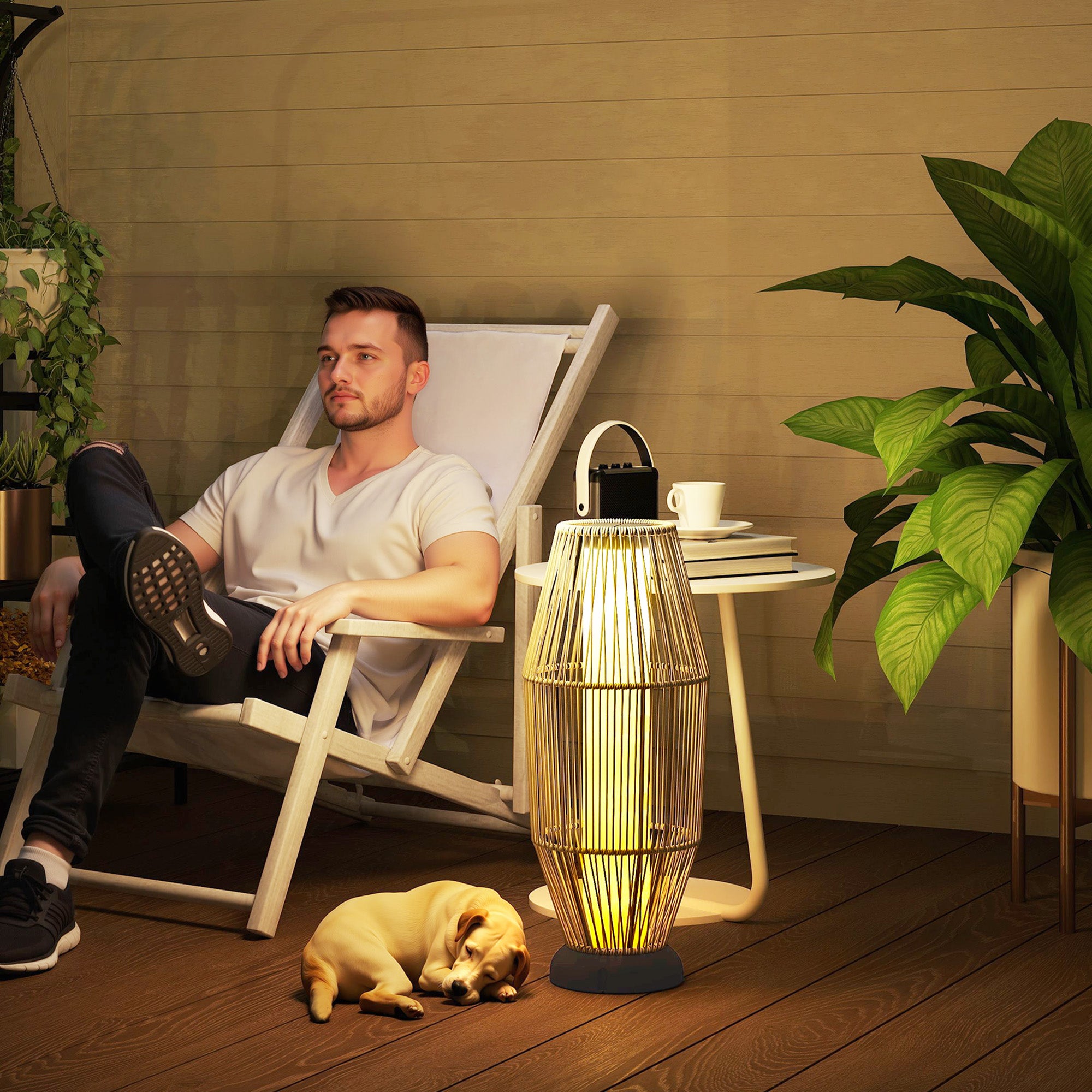 Outsunny Garden Rattan Lamp, 72 cm Tall Solar Rattan Floor Lamp, Solar Garden Light with Auto On/Off LED, IP44 for Outdoor, Porch, Pathway, Terrace, Grey