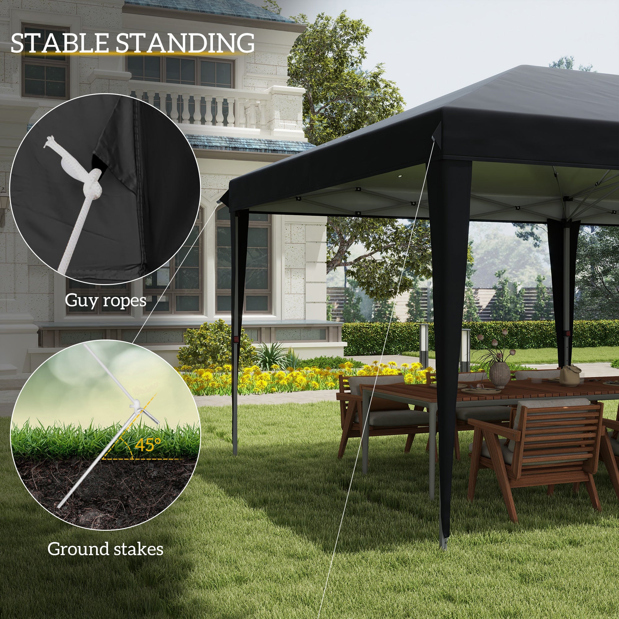 Outsunny Pop Up Gazebo 3 x 6m, Foldable Canopy Tent, Height Adjustable Wedding Awning Canopy w/ Carrying Bag, Black