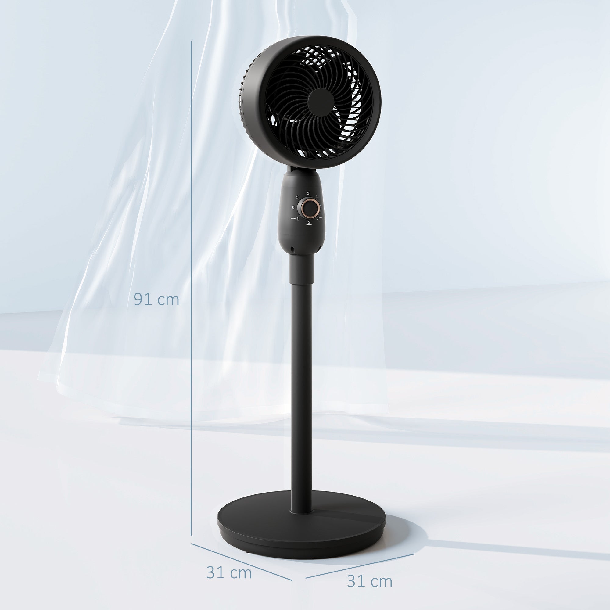 HOMCOM Pedestal Fan, Powerful Air Circulator, 12 Inch Floor Standing Fan with 3 Speed Settings, Oscillating Function for Bedroom, Home and Office, Black