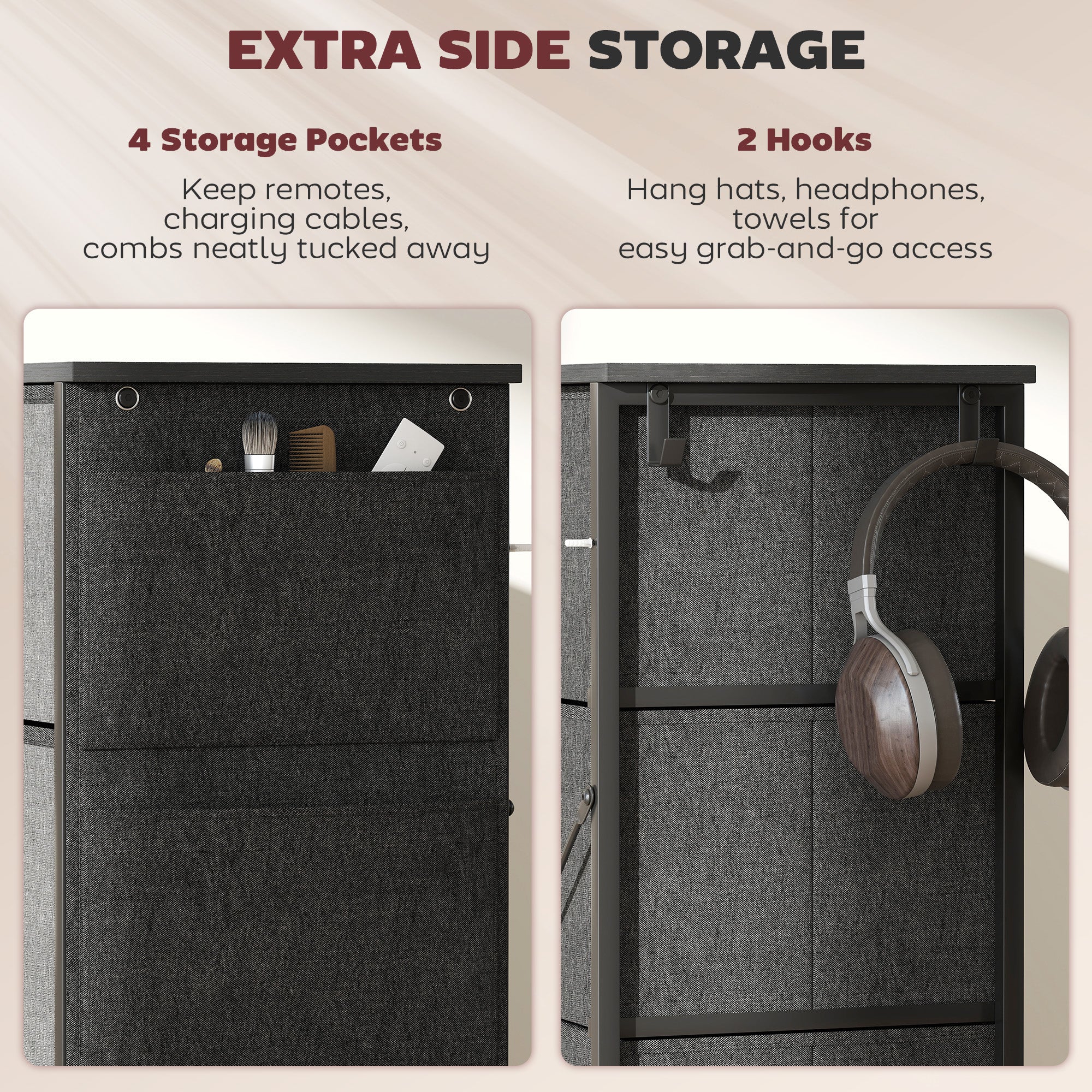 HOMCOM Chest of Eight Fabric Drawers - Charcoal Grey