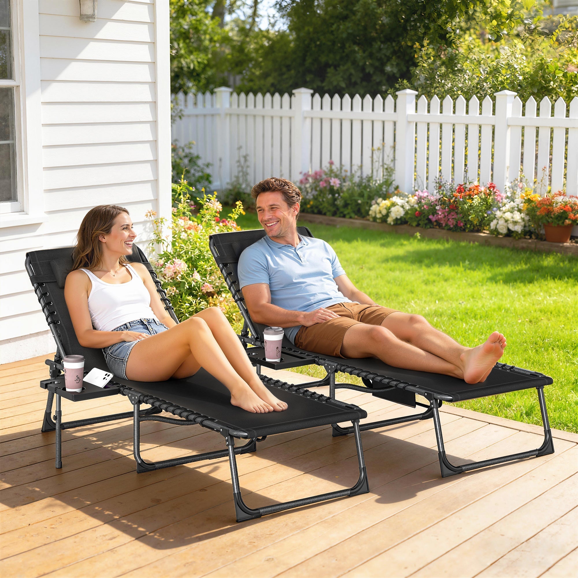 Outsunny Five-Position Reclining Sun Loungers Set of 2 - Black