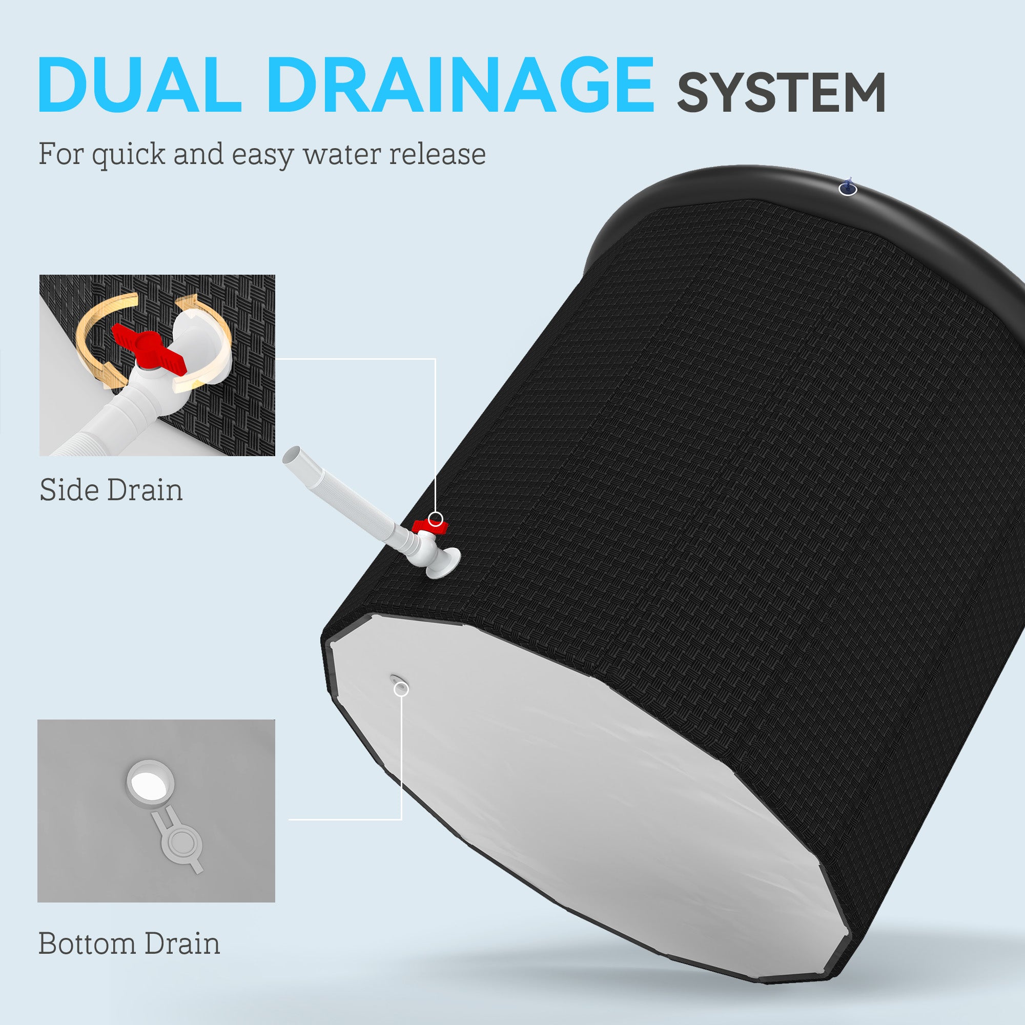 SPORTNOW 300L Outdoor Ice Bath Tub, with Lid, Cover, Carry Bag, Black