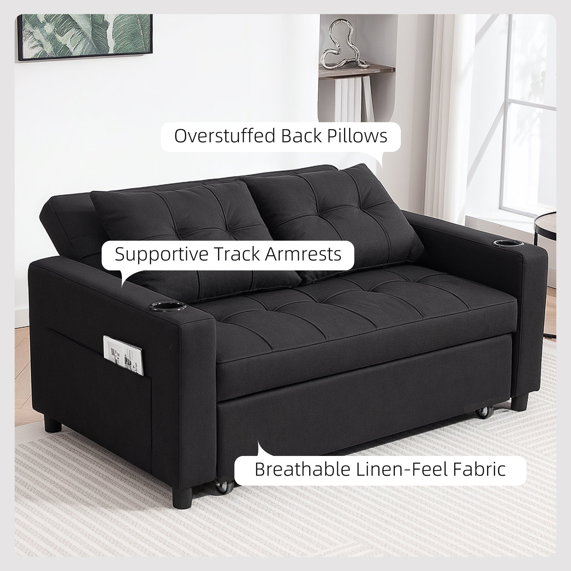 HOMCOM Two-Seater Pull-Out Sofa Bed - Black