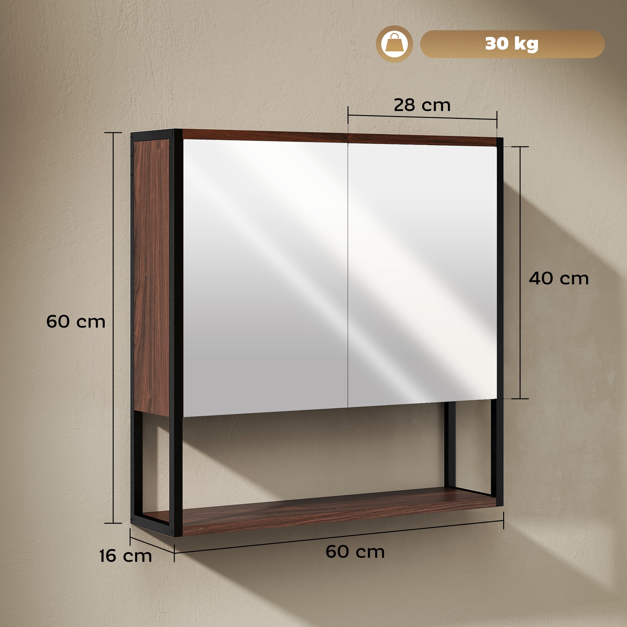 HOMCOM Bathroom Mirror Cabinet with Soft-Close Doors and Adjustable Shelf - Natural Wood Finish