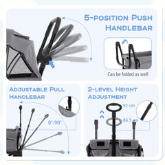 The baby stroller showing adjustable push and pull handle positions