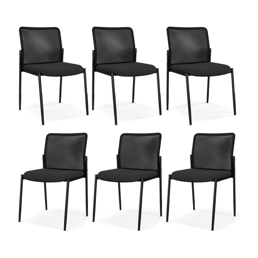 Waiting Room Chair Set of 6 with Ergonomic Mesh Backrest and Padded Seat-Black