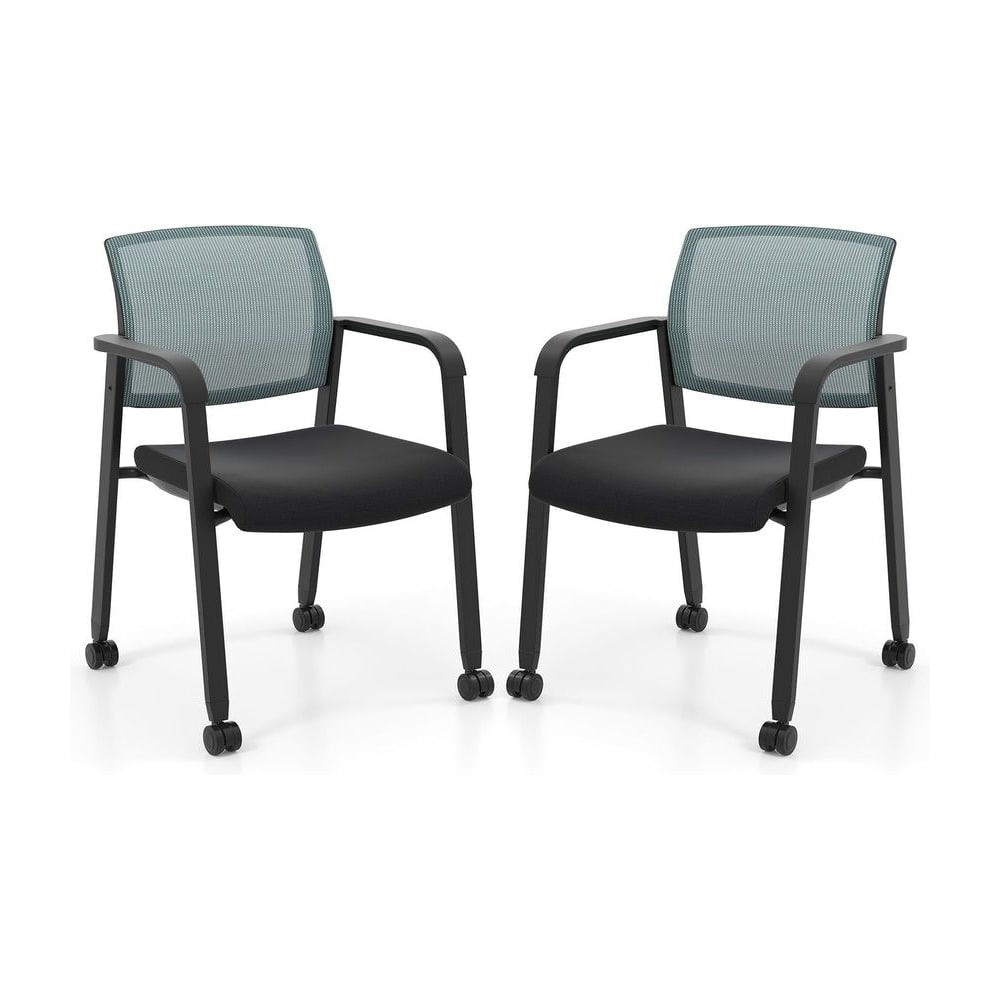 Waiting Room Chairs Set of 2 with grey mesh backrests and black seats on wheels