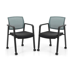Waiting Room Chairs Set of 2 with grey mesh backrests and black seats on wheels