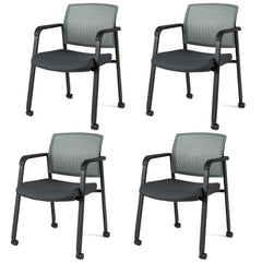 Waiting Room Chairs Set of 4 with armrests and wheels in grey, shown from the front