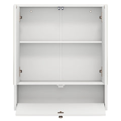 The wall cabinet showing the empty interior shelves and open bottom compartment