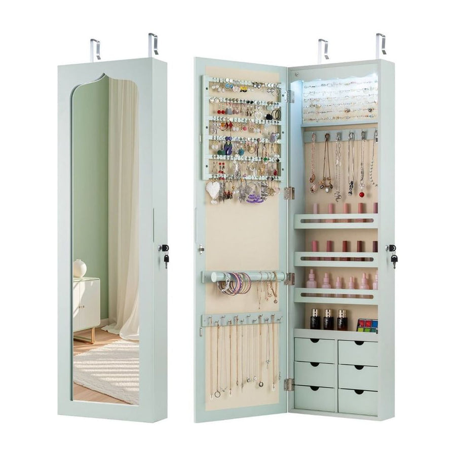 Wall Mounted Jewellery Armoire with LED Light-Green