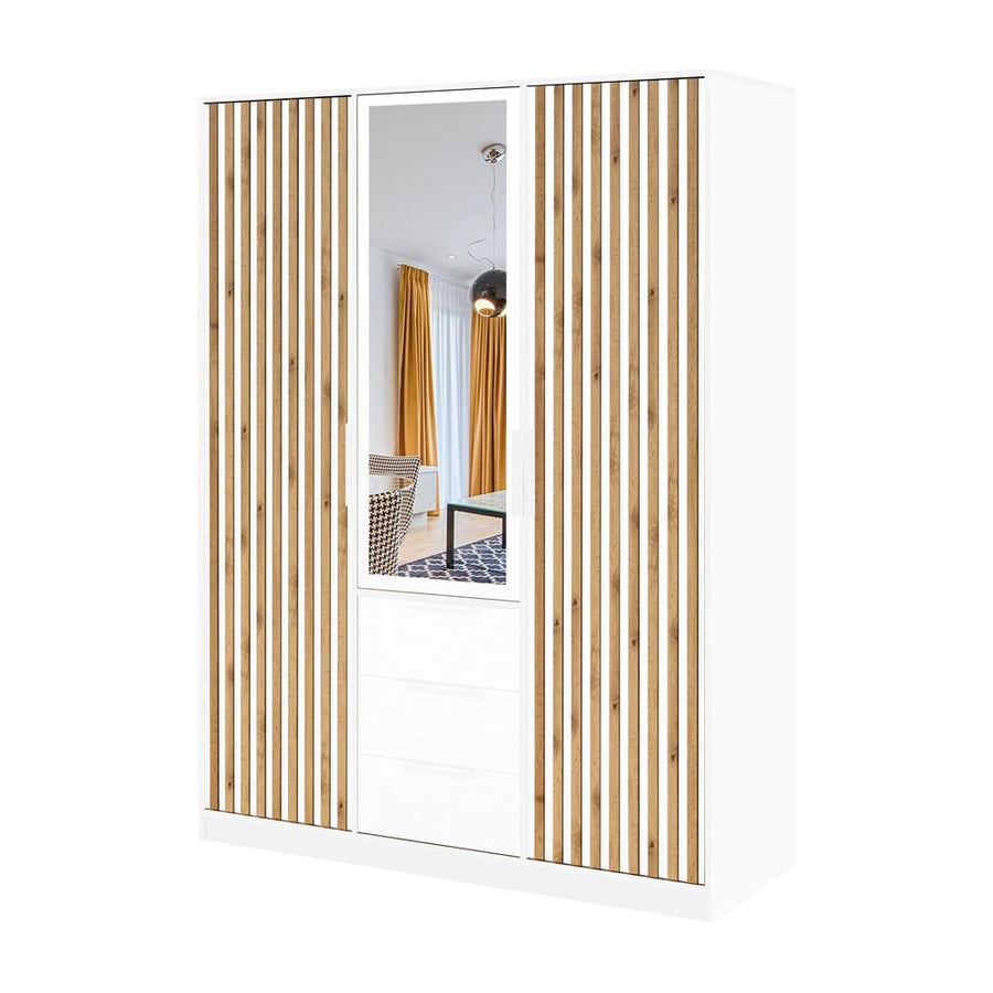 White Mirrored Hinged Door Wardrobe 149cm