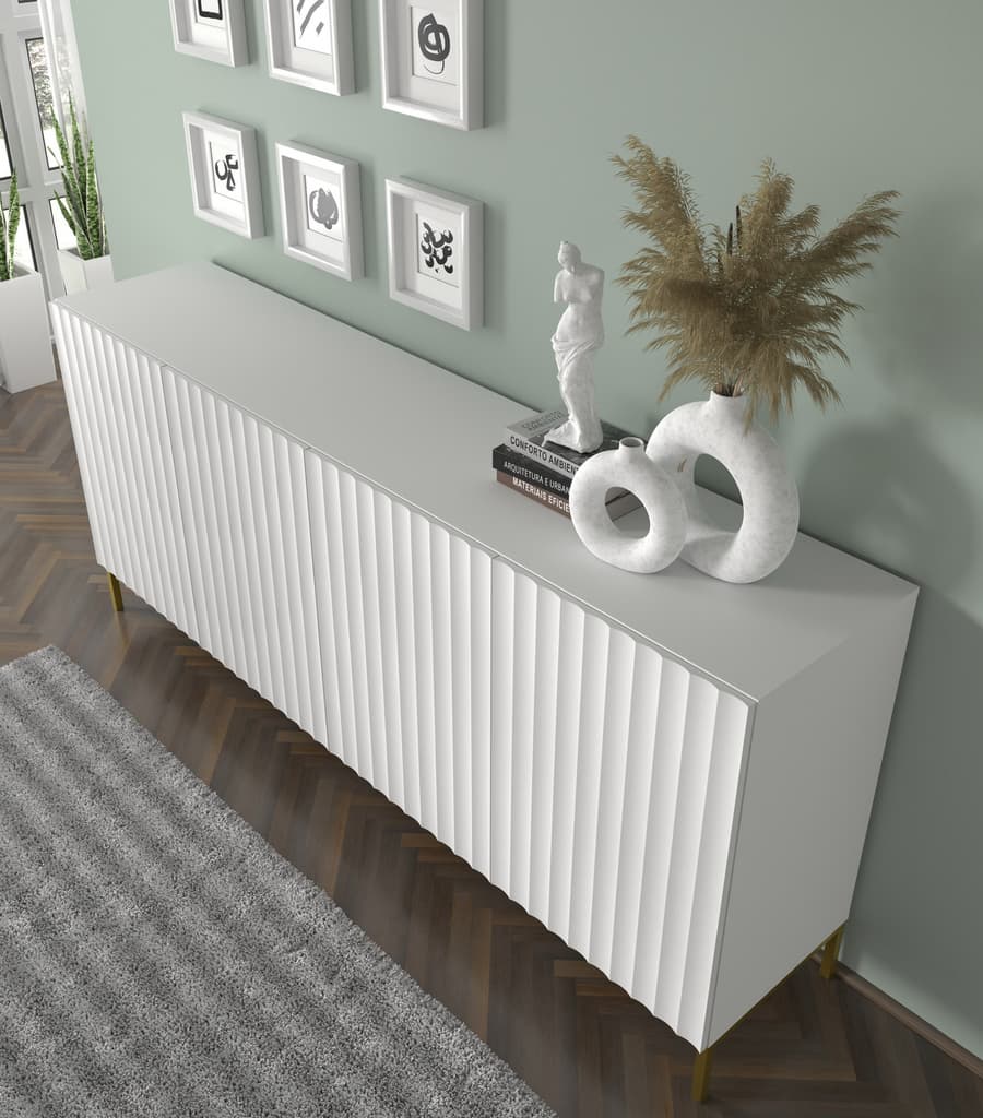 Close up of the white sideboard cabinet in a room