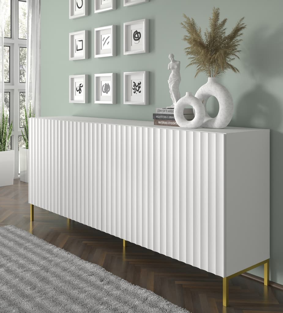 White sideboard cabinet in a living room setting