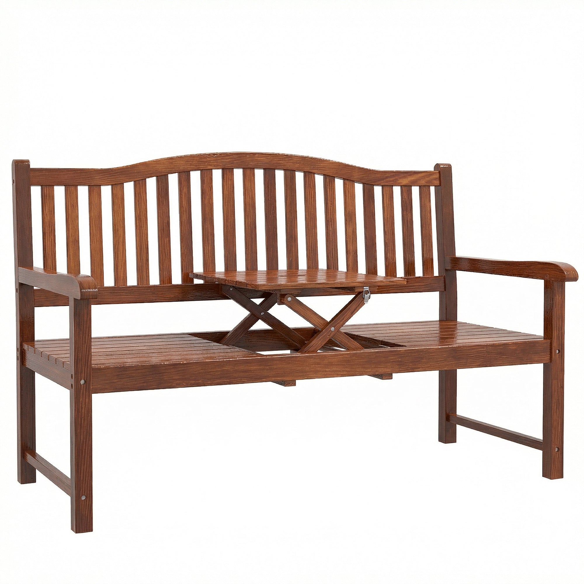 Outsunny Garden Loveseat Bench, 2-3 Seater Outdoor Bench with Liftable Table and Waterproof Cover, Light Brown