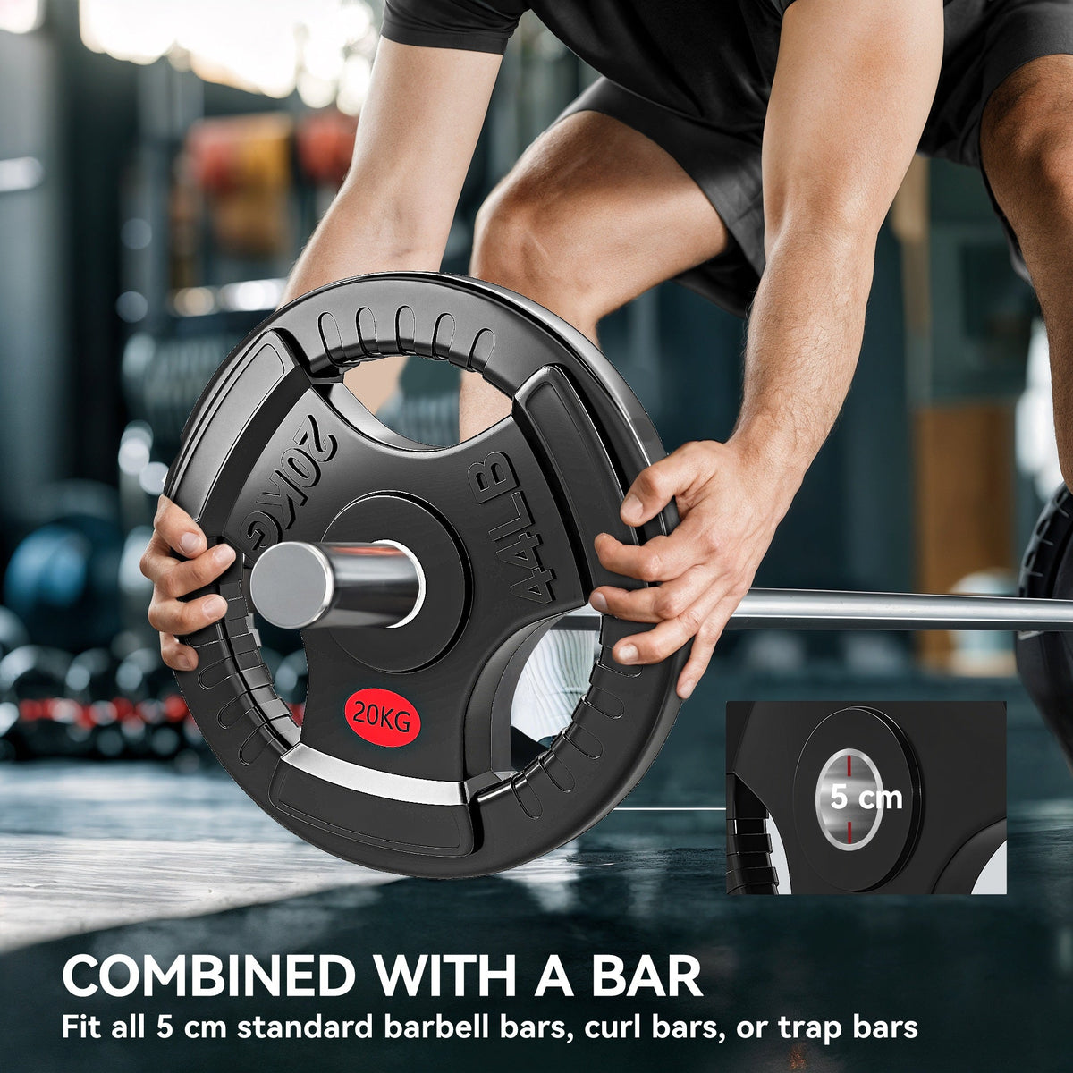 SPORTNOW Olympic Weight Plate, 2"/5cm Weight Disc with Tri-Grips, 20kg Dumbbell Plate for Weightlifting and Strength Training Home Gym Fitness Workout, Black
