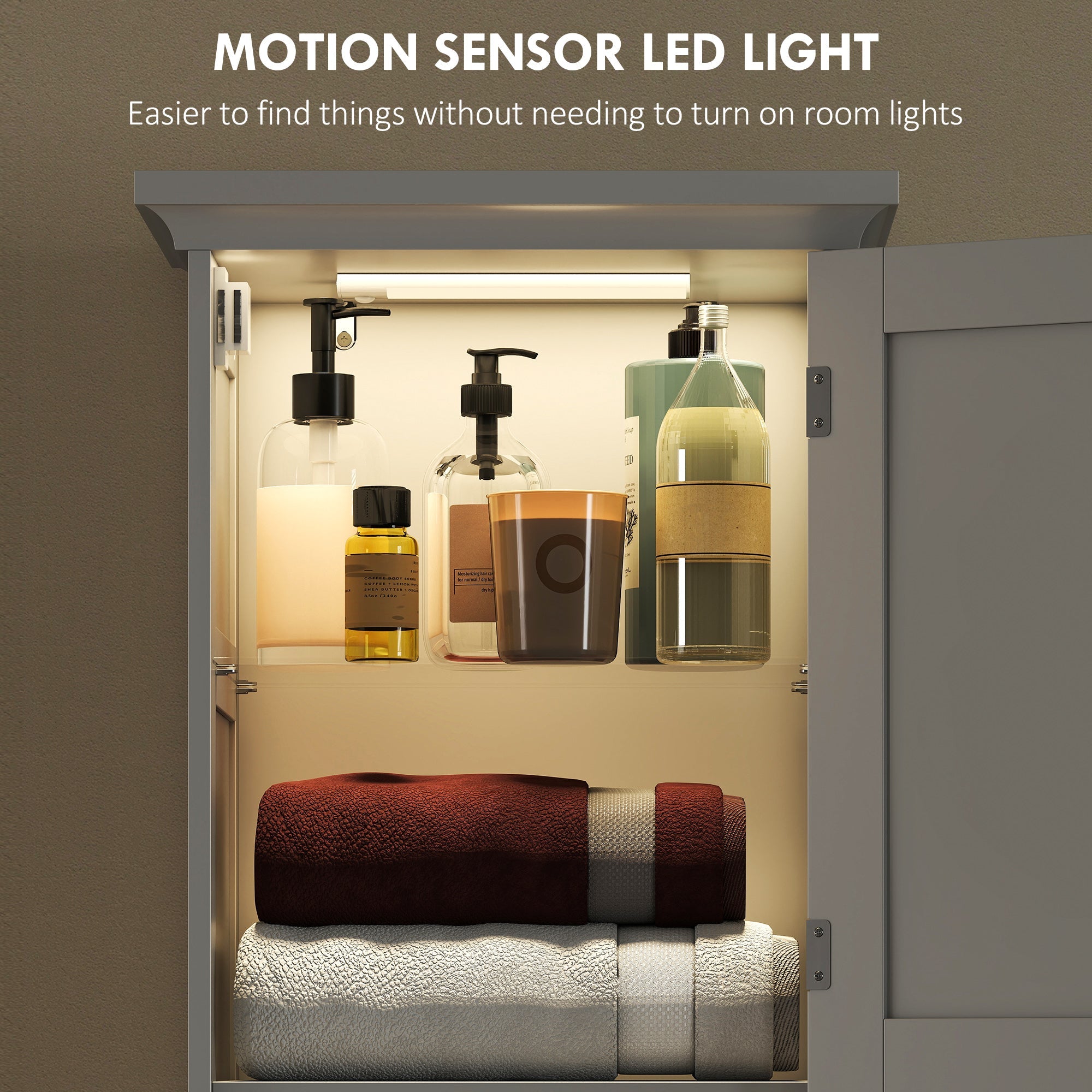 HOMCOM Slim Bathroom Storage Cabinet, with Sensor Lights - White