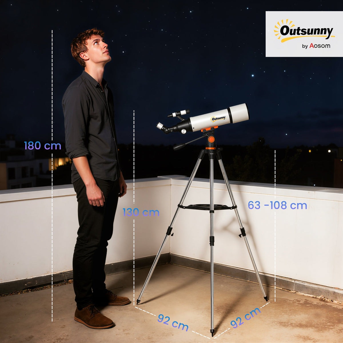 Outsunny Astronomy Telescope for Adults and Beginners with 80 mm Aperture, Carry Bag, White