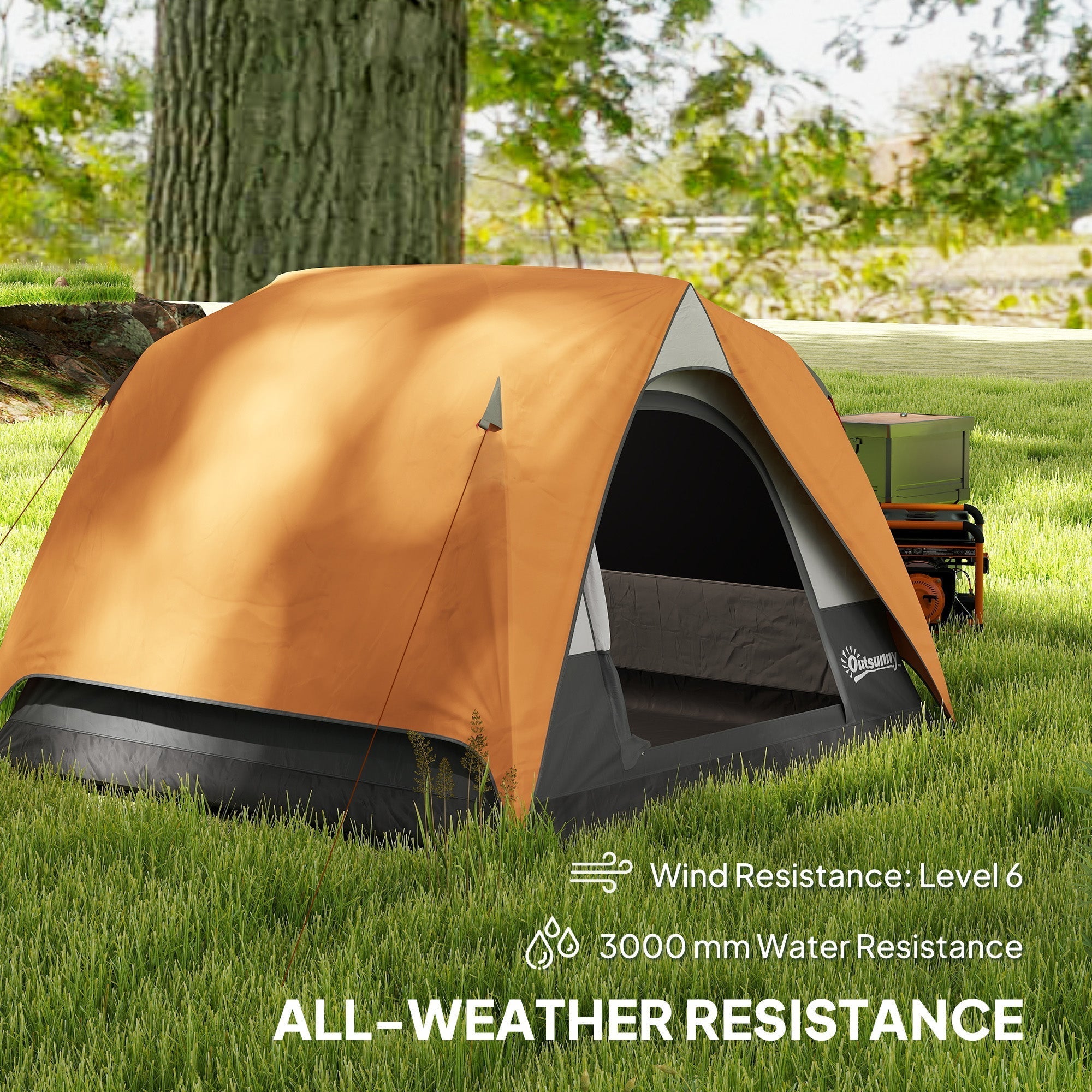 Outsunny 3-4 Person Camping Tent, Easy Set Up Waterproof Dome Tent with Sewn-in Groundsheet, Mesh Windows, Pocket and Hook for Camping, Hiking, Backpacking, Orange and Grey