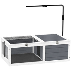 PawHut Tortoise Table with Adjustable Lamp Holder, Wooden Tortoise House w/ Openable Lids, Pull-Out Trays - Grey