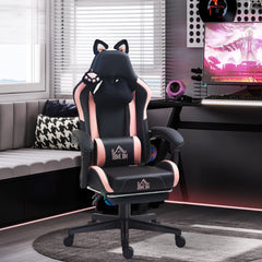 HOMCOM Cat Ear and Paw Reclining Office Chair, with Footrest - Black/Pink
