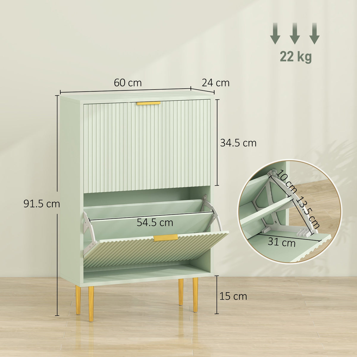 HOMCOM Elegant Two-Drawer Shoe Cabinet - Light Green