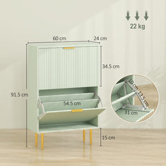 HOMCOM Elegant Two-Drawer Shoe Cabinet - Light Green