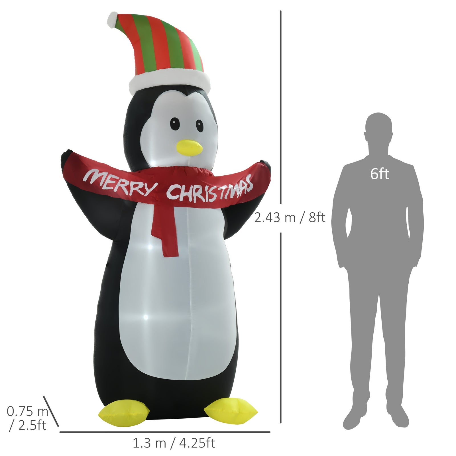 HOMCOM 8ft Inflatable Penguin & Christmas Banner Decoration Indoor Outdoor Weather-Resistant Shell Fun Cute