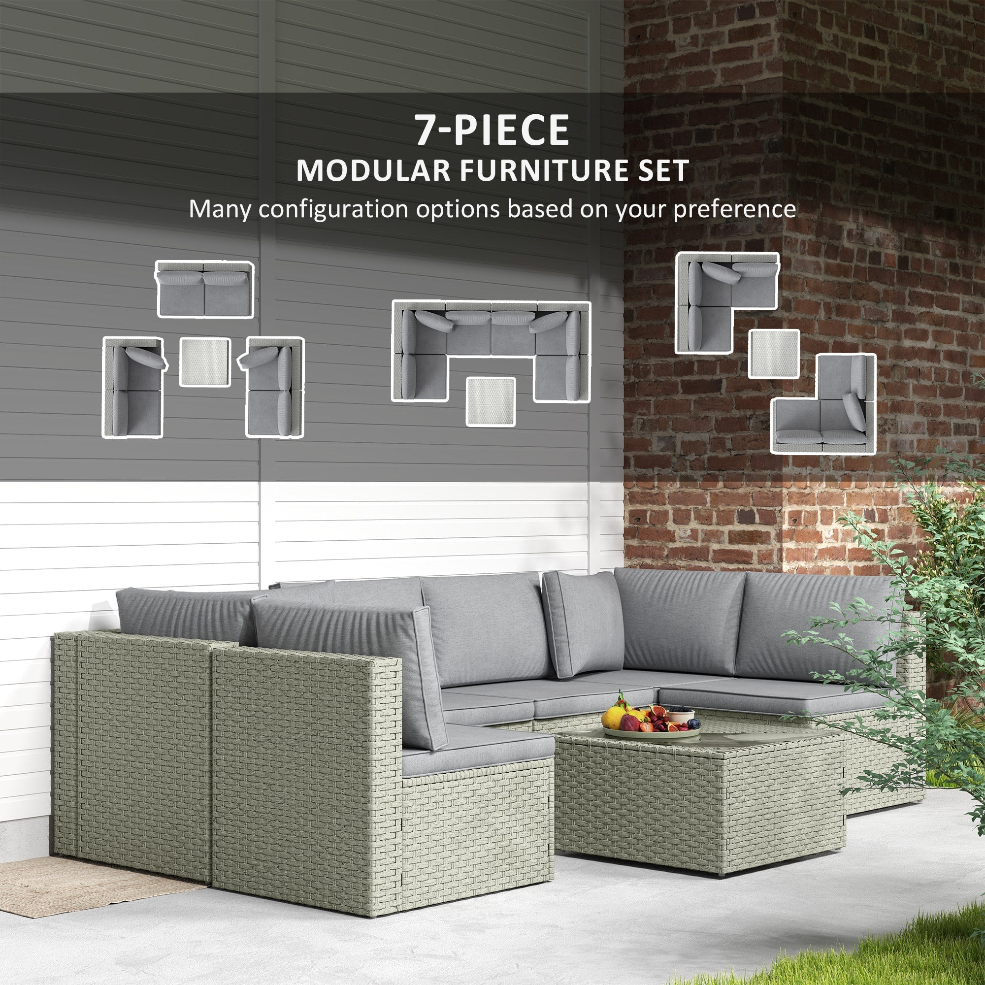 Outsunny Seven-Piece Modular Rattan Set - Light Brown