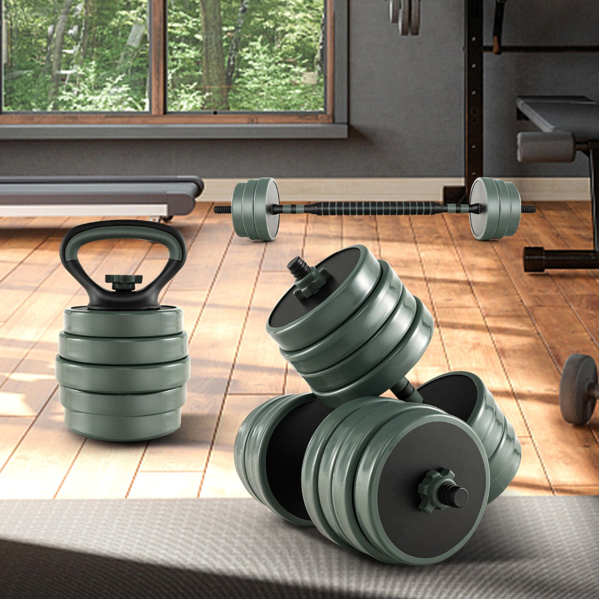 4-in-1 Weight Set with Dumbbells and Barbells for Home Gym Fitness Exercises-Black