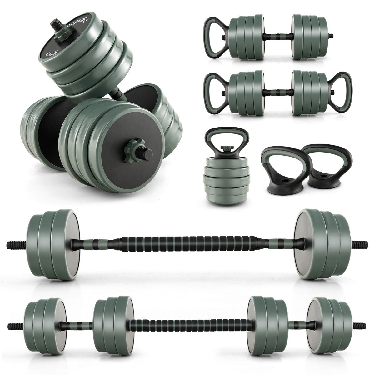 4-in-1 Weight Set with Dumbbells and Barbells for Home Gym Fitness Exercises-Black