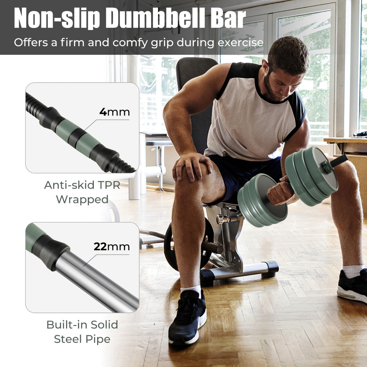 4-in-1 Weight Set with Dumbbells and Barbells for Home Gym Fitness Exercises-Black