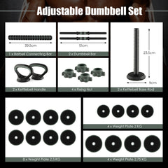 4-in-1 Weight Set with Dumbbells and Barbells for Home Gym Fitness Exercises-Black