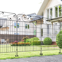 Outsunny Decorative Garden Fencing, 4PCs Outdoor Picket Fence Panels, 43in x 11.5ft Rustproof Metal Wire Landscape Flower Bed Border Edging Animal Barrier, Black