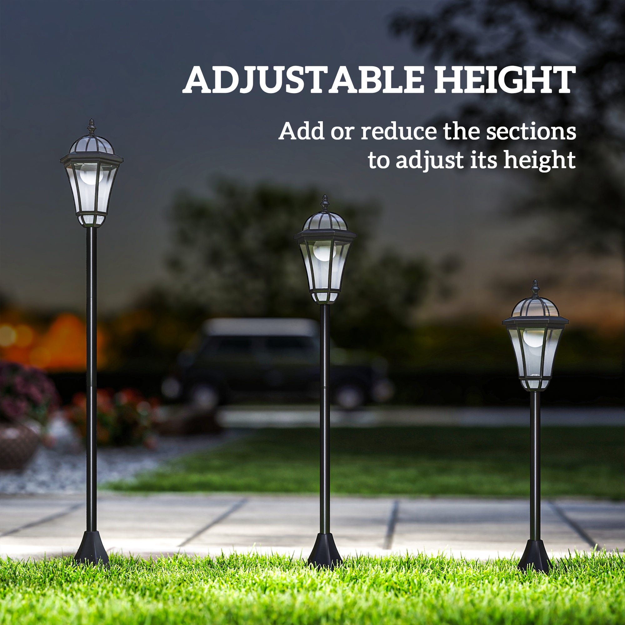 Outsunny 2 PCS 1.3M Garden Solar Lamp Post Lights Solar Powered LED Lantern Patio Pathway Walkway Outdoor Water-Resist Auto Switch 6 Hours Black