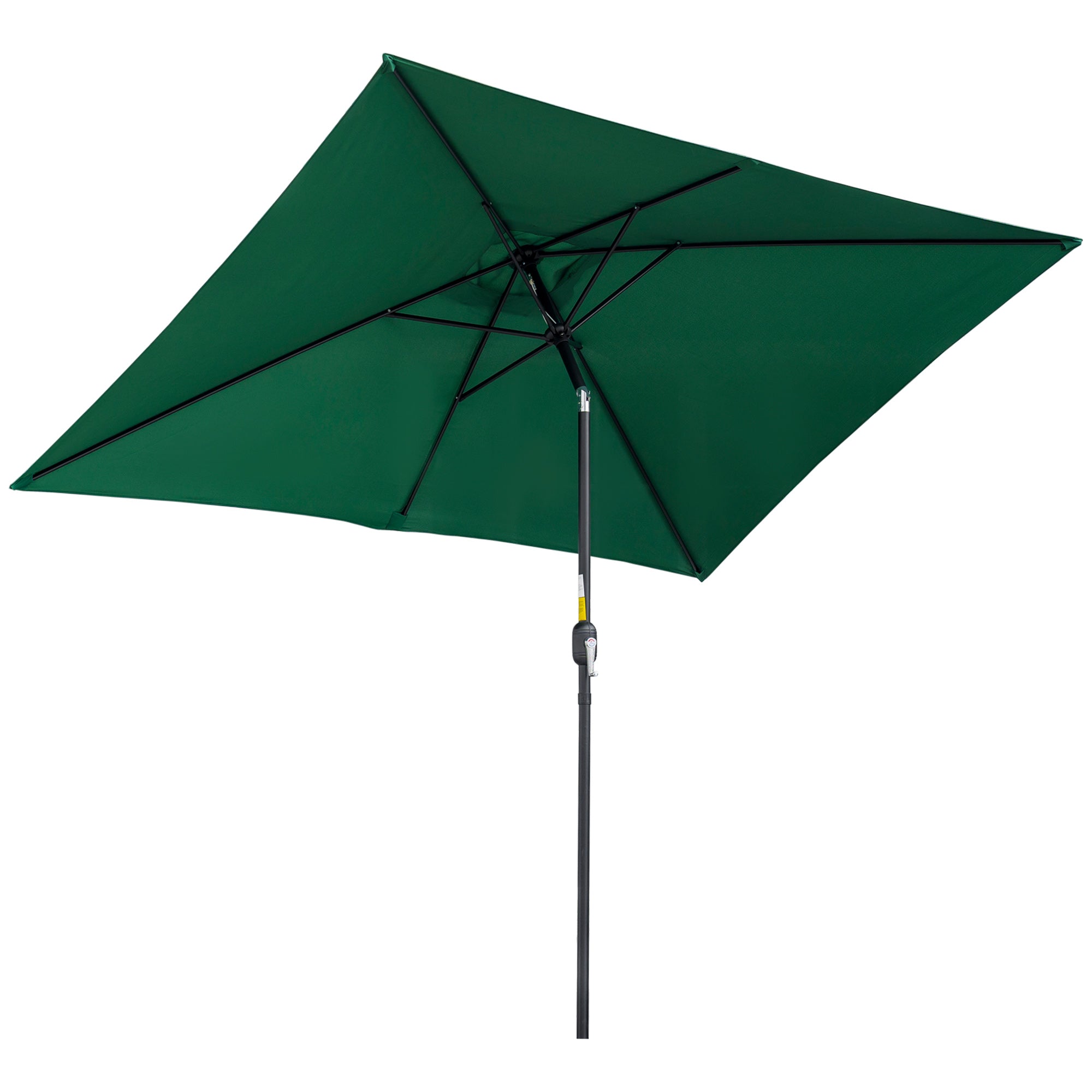 Outsunny 3x2m Patio Parasol Garden Umbrellas Canopy with Aluminium Tilt Crank Rectangular Sun Shade Steel, Green
