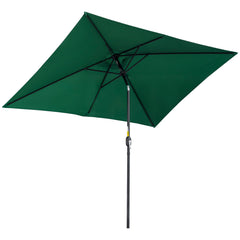 Outsunny 3x2m Garden Parasol Umbrella with Aluminium Pole, Tilt and Crank, Rectangular Outdoor Table Parasol Sun Shade for Patio, Green