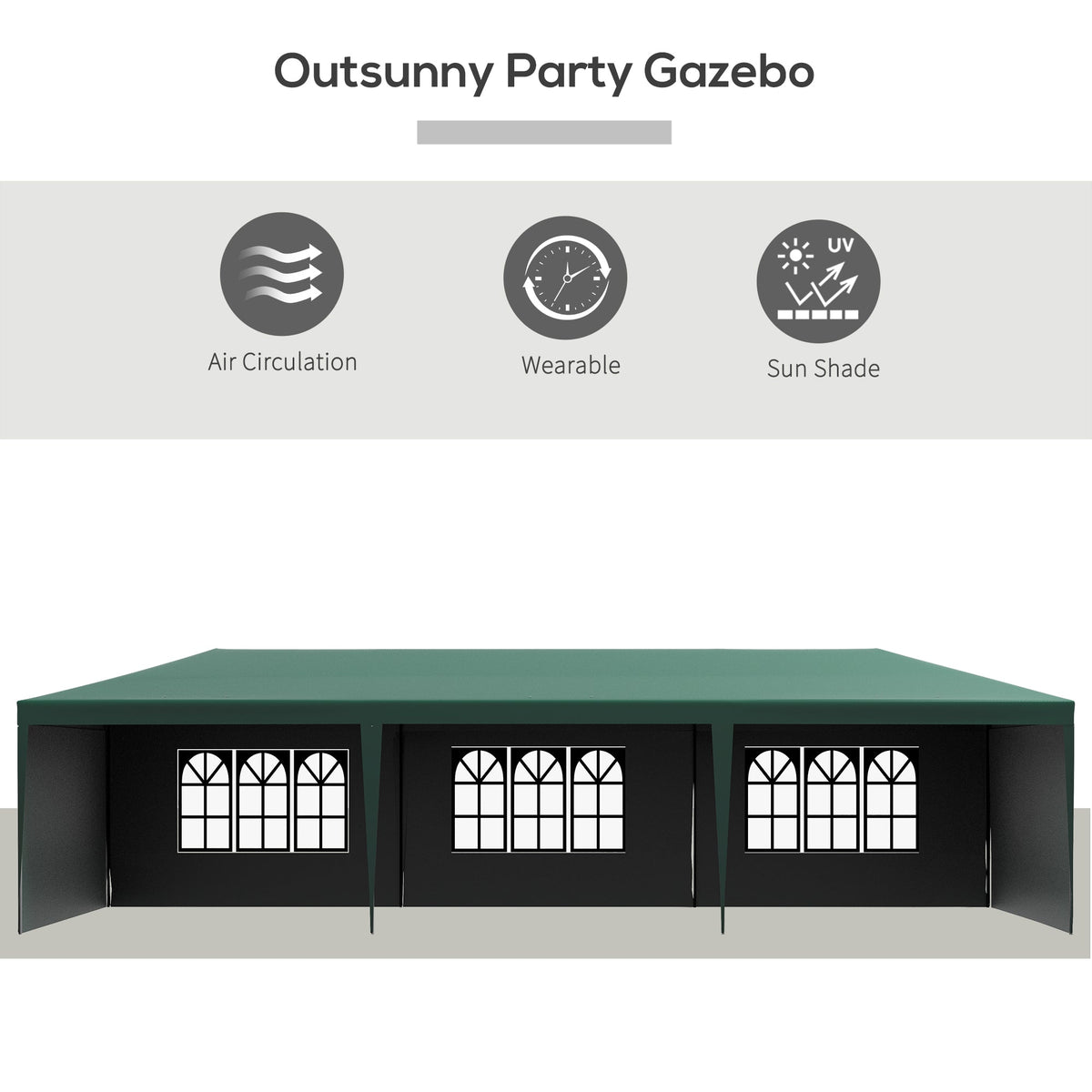 Outsunny 9 x 3 m Party Tent Gazebo Marquee Outdoor Patio Canopy Shelter with Windows and Side Panels Green