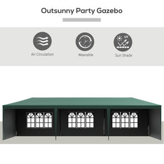 Outsunny 9 x 3 m Party Tent Gazebo Marquee Outdoor Patio Canopy Shelter with Windows and Side Panels Green