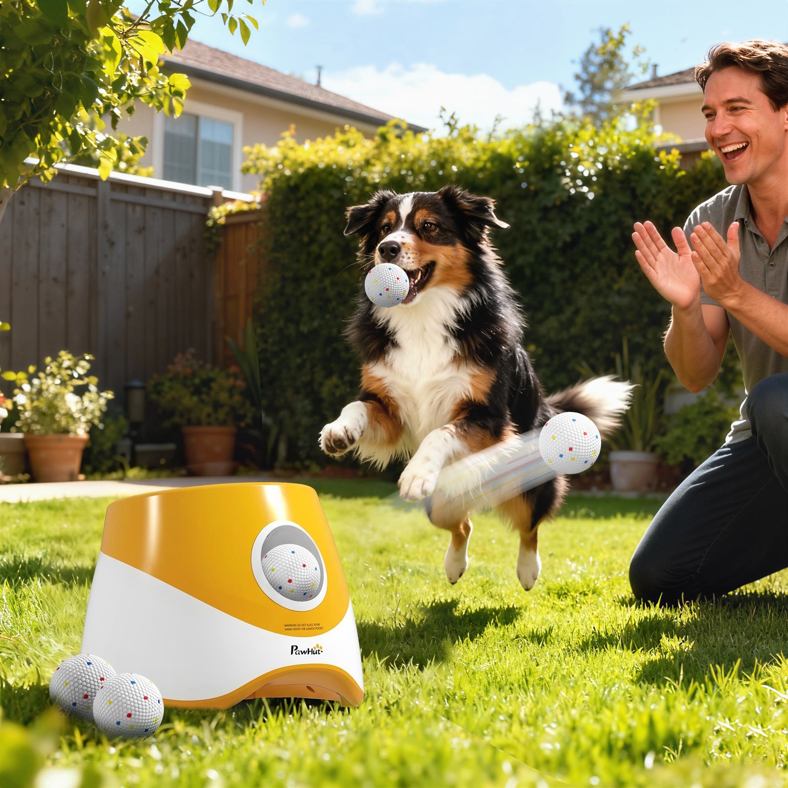 PawHut Automatic Dog Ball Launcher with 5 ETPU Balls 5.8 cm, 3 Distance Settings 6/10/14 m, Orange