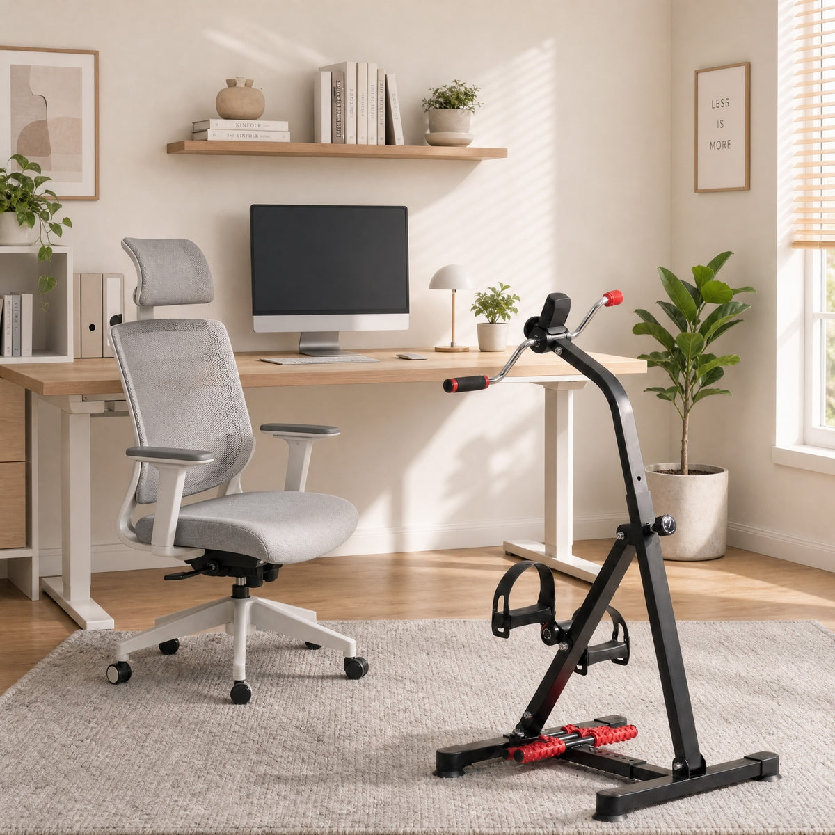 HOMCOM Portable Exercise Bike for Home Pedal Exerciser Height-adjustable 56L x 44- 56W x 75- 97H cm Black and Red