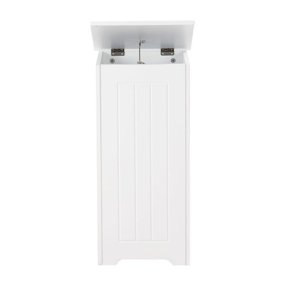 White Laundry Bin with Lid and Side Handles shown from the front with the lid open