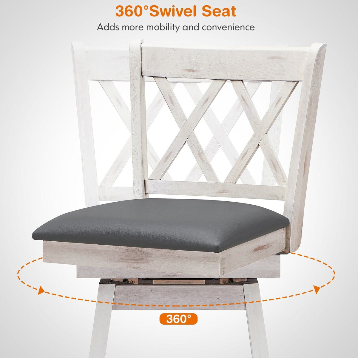 Set of 2 Counter Height Bar Stool with Foot Rest Upholstered Cushion-White